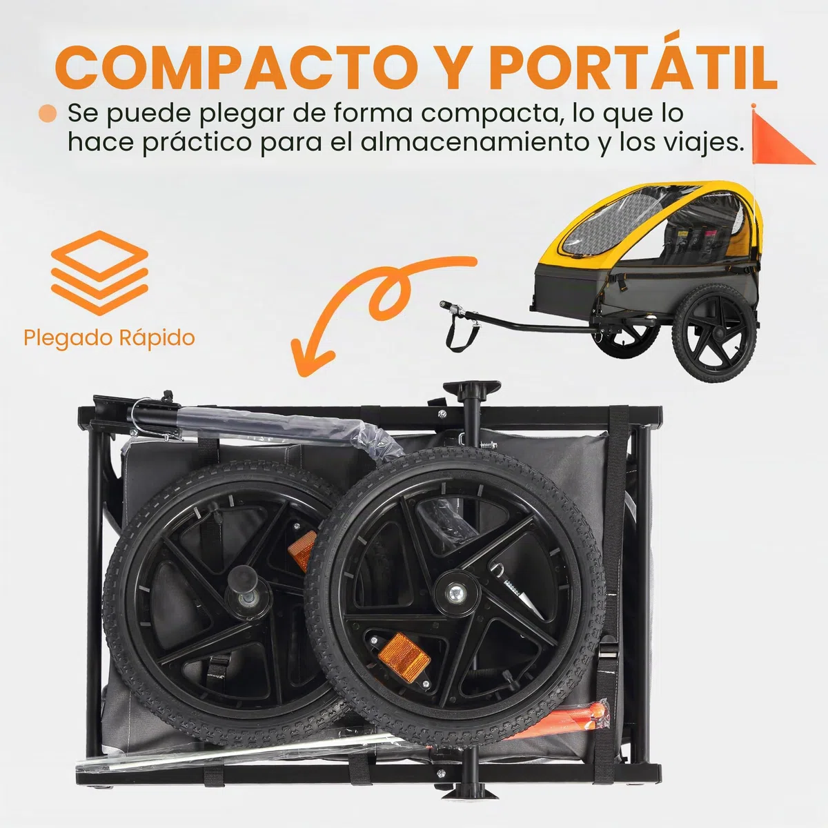 Remolque para Bicicleta Fiximaster, Remolque para Bicicleta para niños, Asiento ergonómico, Montaje Sencillo, Plegable, con neumáticos de Aire y Bolsas de Almacenamiento