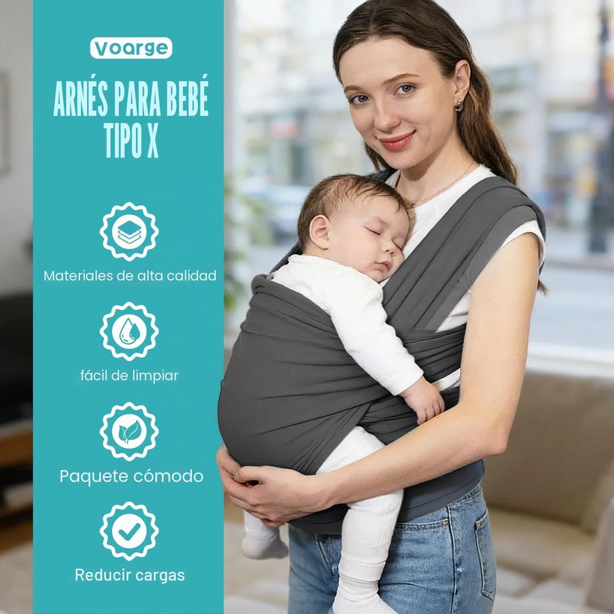 VOARGE - Bufanda elástica para bebé de hasta 16 kg, diseño de bebé