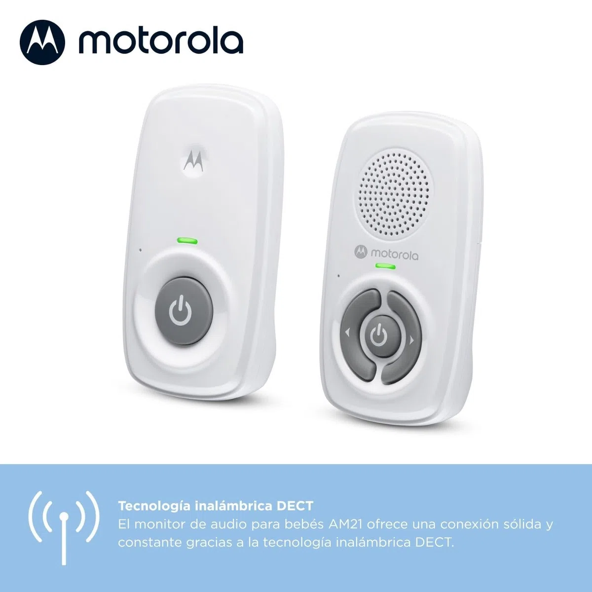 Motorola Nursery AM21 Monitor de Audio para Bebés - Monitor Digital con Tecnología DECT para Monitoreo de Audio - Largo Alcance - Micrófono de Alta Sensibilidad - Blanco