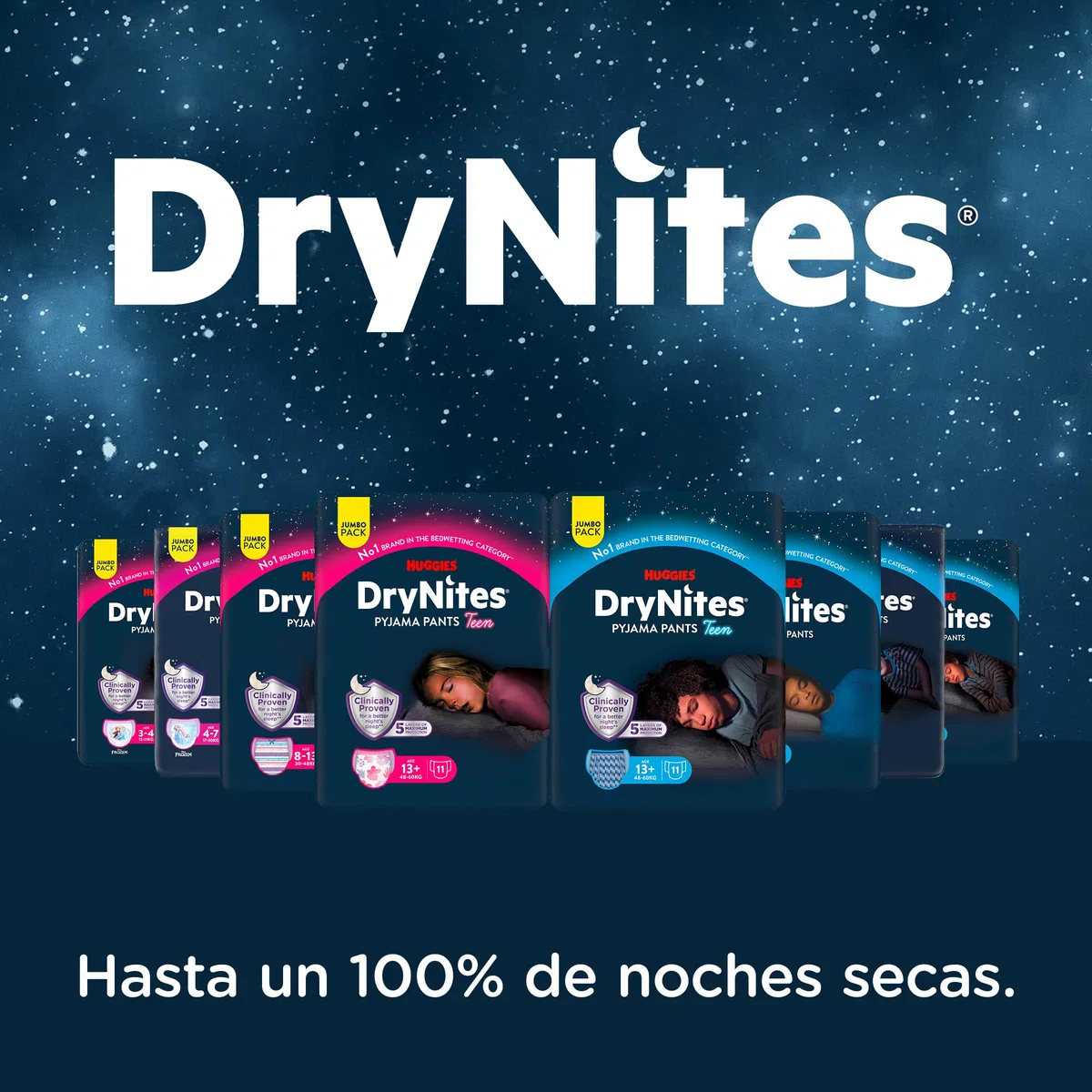 Huggies DryNites Pañales de Noche para Niño 13+ (48-60 kg), Clínicamente Probado con 5 Capas de Máxima Protección Nocturna, 3 Packs de 11, Total 33 Calzoncillos Absorbentes