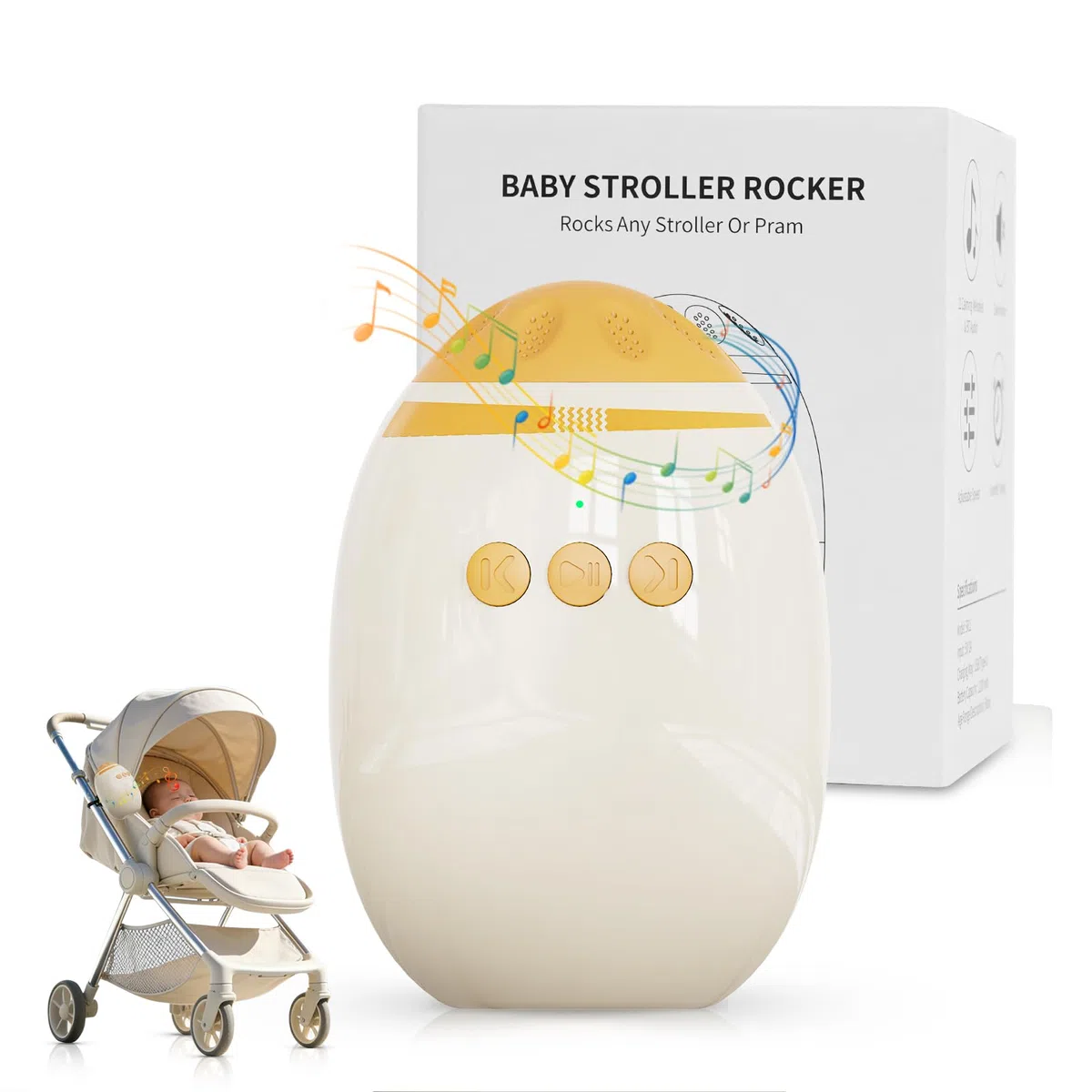 Robofun Baby Rocker, Ayuda Para Dormir Para Bebés con Música, Automático Temporizador de 45 Minutos, Columpio Para Cochecito con Varias Velocidades Ajustables, Apto Para La Mayoría de Los Cochecitos