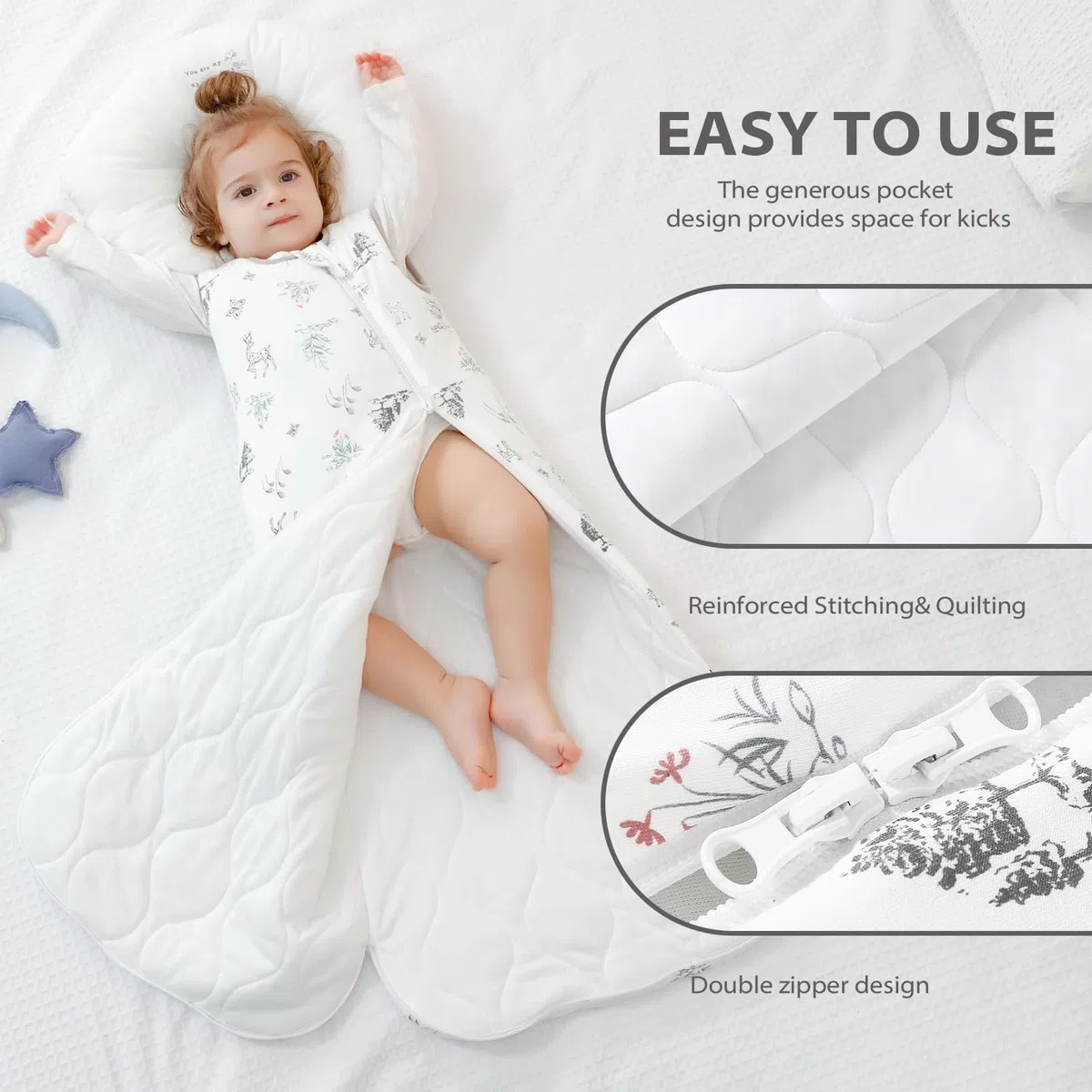 Mosebears Saco de Dormir para Bebé de Invierno Fibra de Bambú 2.5 TOG,Super Suave y cálido.(Forest,0-6 Meses)