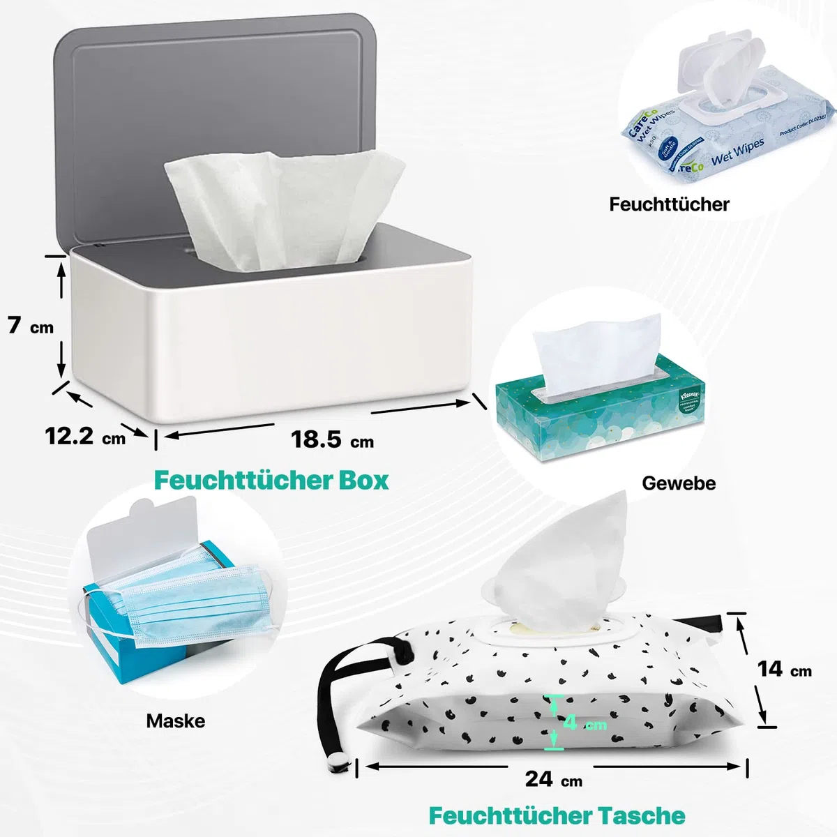 2 piezas caja para toallitas humedas y 4 piezas bolsa para toallitas húmedas, mantiene las toallitas húmedas, antideslizante, fácil de abrir y cerrar para el baño, habitación del bebé