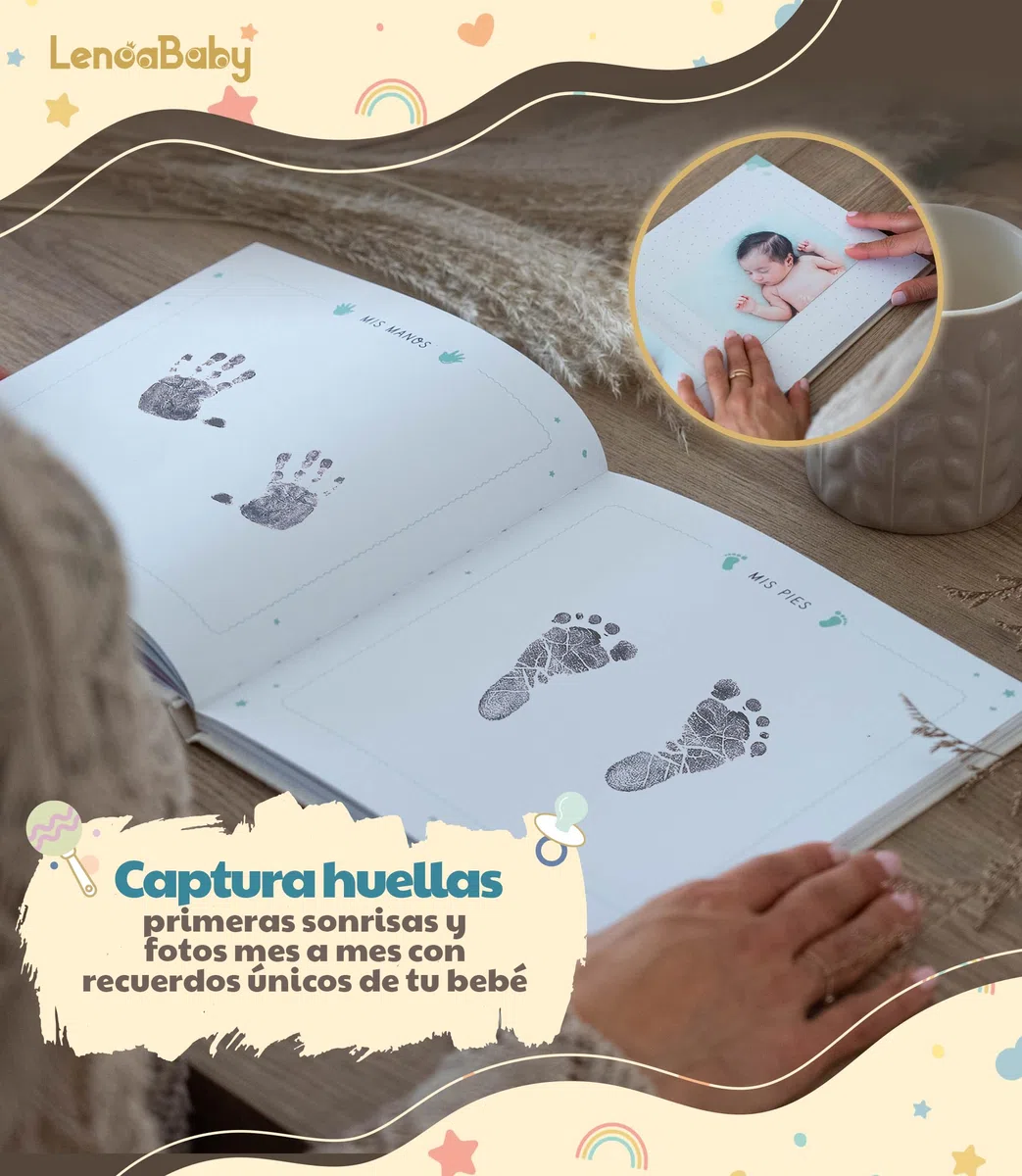 Album Fotos Bebe Mi Primer Año con Portada en Tela Lino y 75 Páginas - Libro Recuerdos Bebe con Pegatinas Ideal como Regalo Bebe Recien Nacido Niño y Niña Regalo Baby Shower - Album Bebe Primer Año