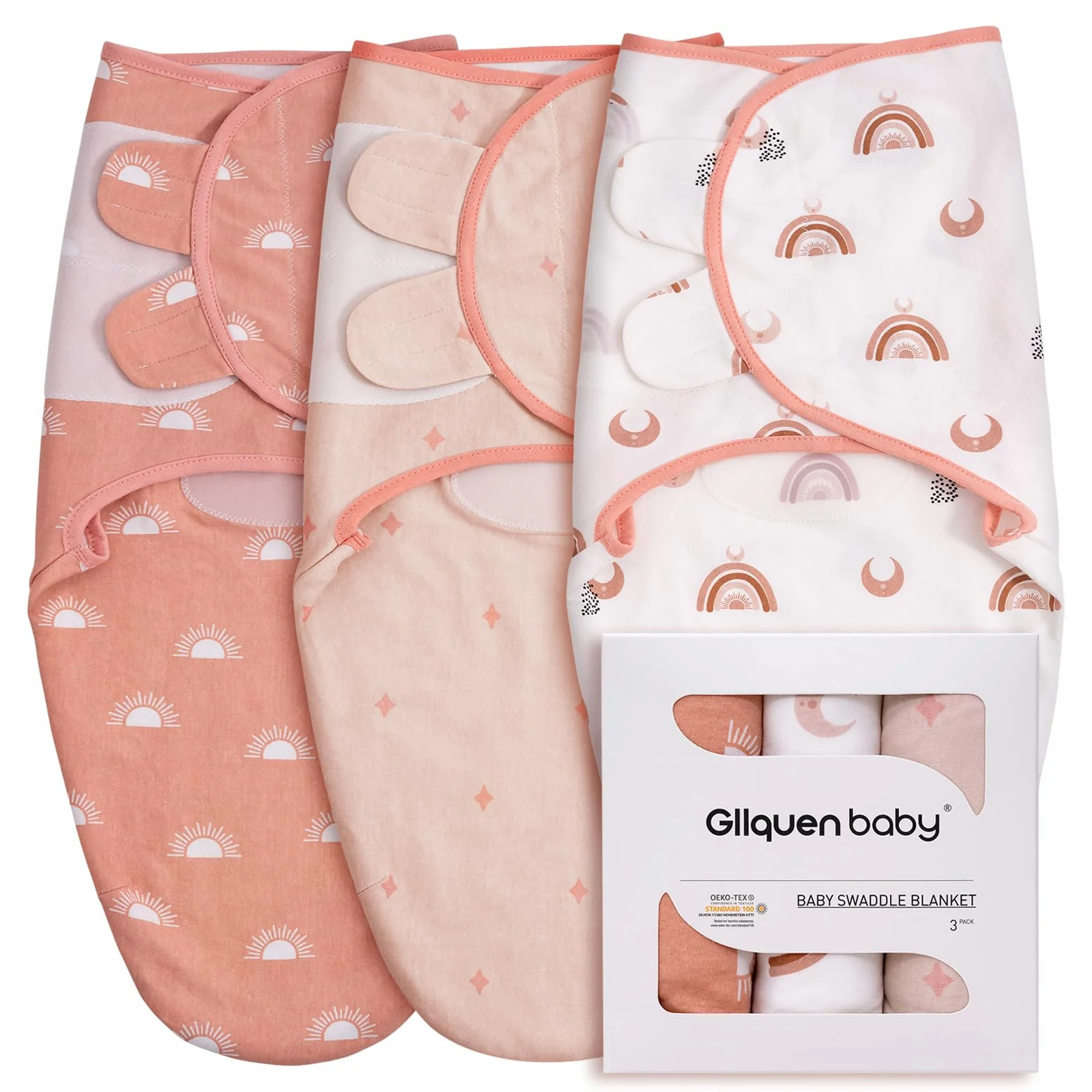 GLLQUEN BABY - Mantas para envolver al bebé para recién nacidos de 0-3 meses, Oeko-tex100, 100% tela de algodón orgánico transpirable para envolver al bebé, paquete de 3 (Café)