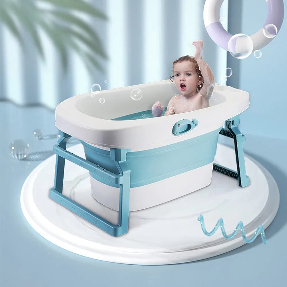 Bañera plegable para niños, portátil plegable para bebés de 0 a 6 años, bañera con asiento de baño y tapón de drenaje