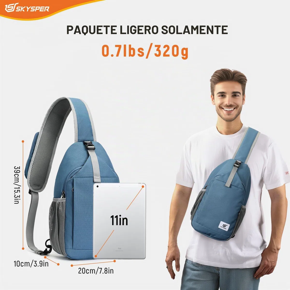 SKYSPER Bolso Hombre de Pecho Bandolera Bolsos de hombro Antirrobo Crossbody Sling Bag para Hombres y Mujeres, Ideal para Viaje y Deporte