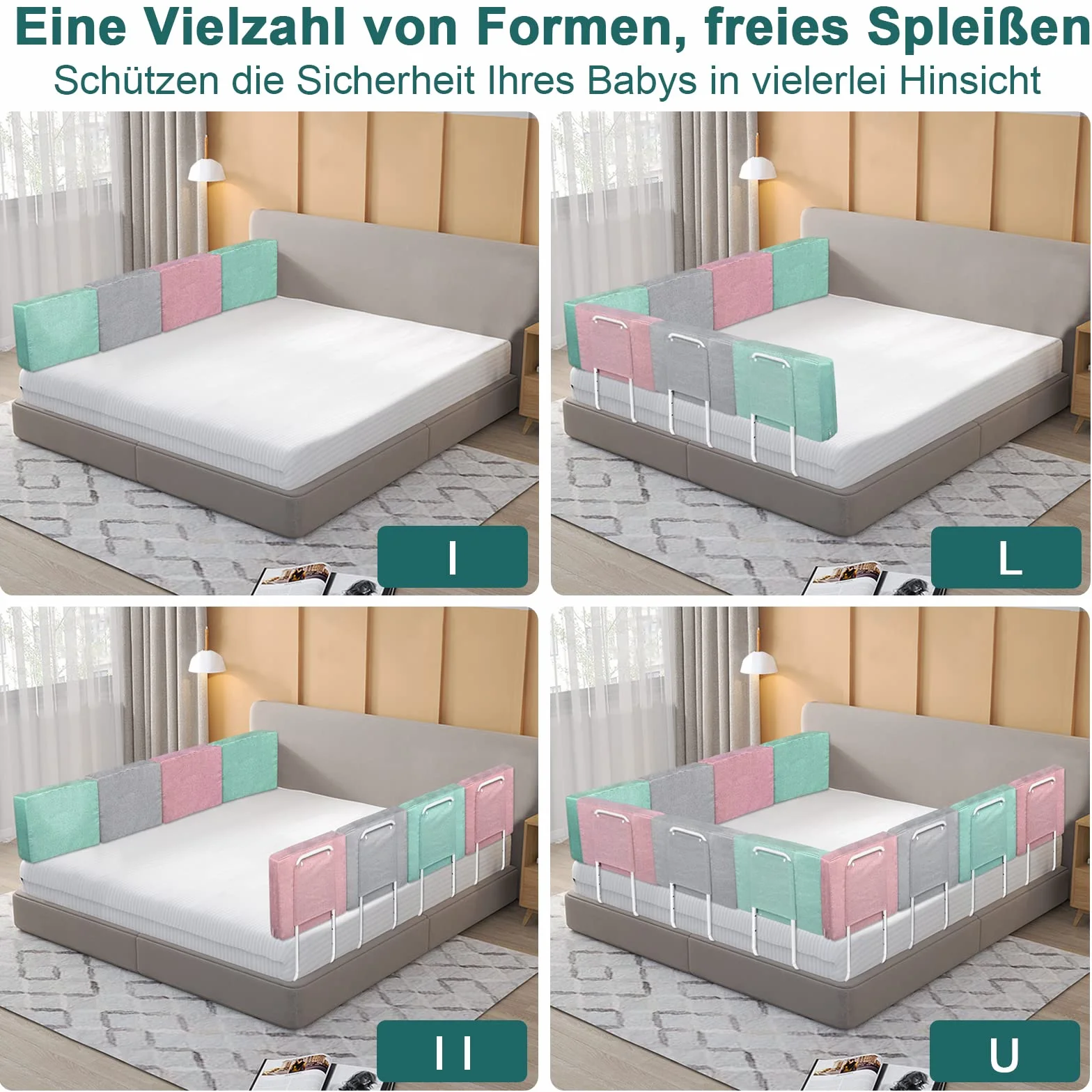 UISEBRT Barrera protectora para cama infantil, 60 cm, 5 agujeros, altura regulable, protección anticaídas, para cama familiar y cama infantil (60 cm, rosa cerezo)
