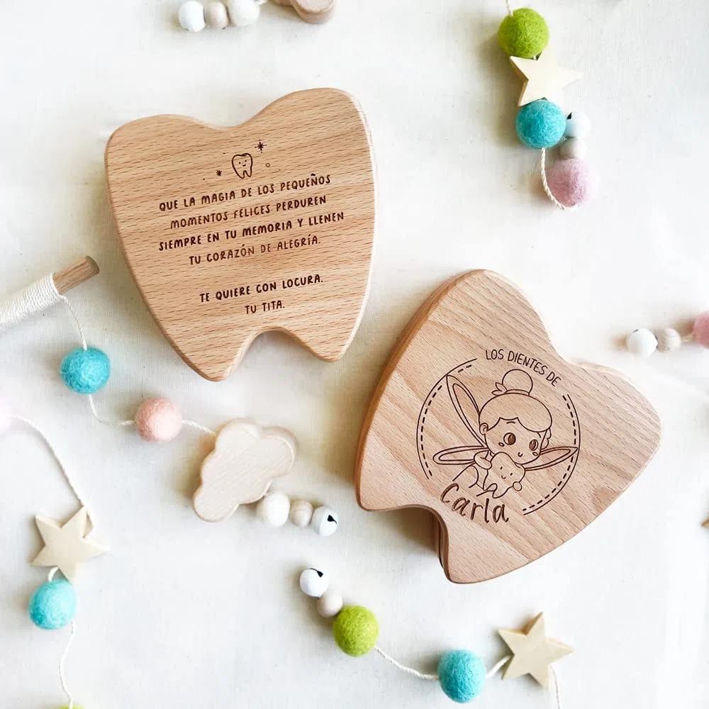MONAMI - Caja de dientes personalizada grabada para alojar los dientes de leche. Elige entre Ratón Pérez o Hada de los Dientes.