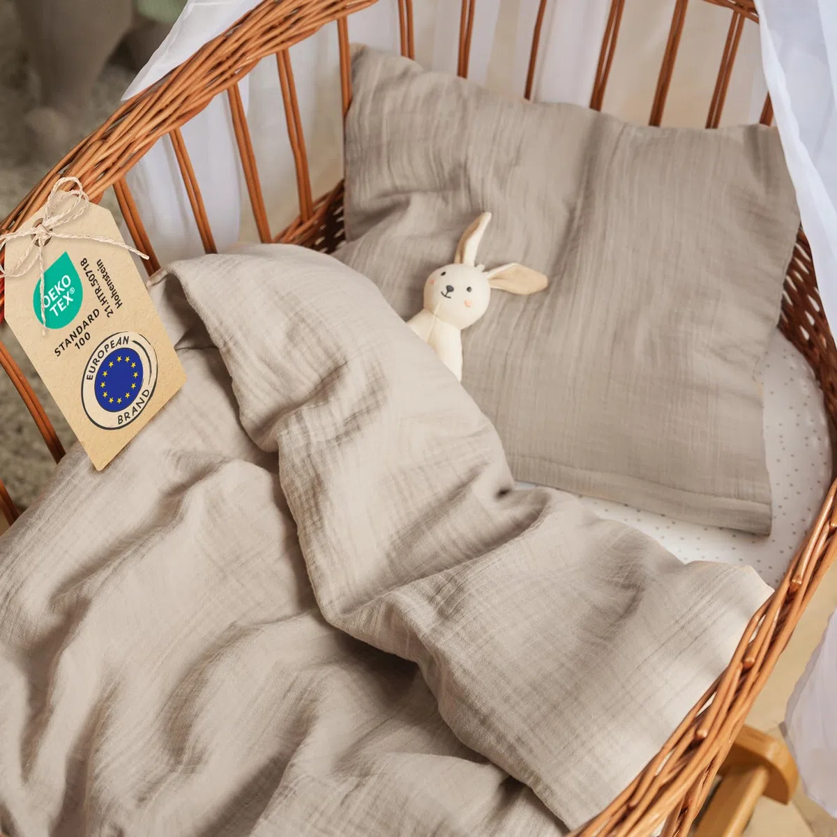 Laleni Funda Nórdica para cuna, Sabanas y Funda de Almohada Certificadas Oeko-Tex, 80x80 cm, 35x40 cm, Color Marrón