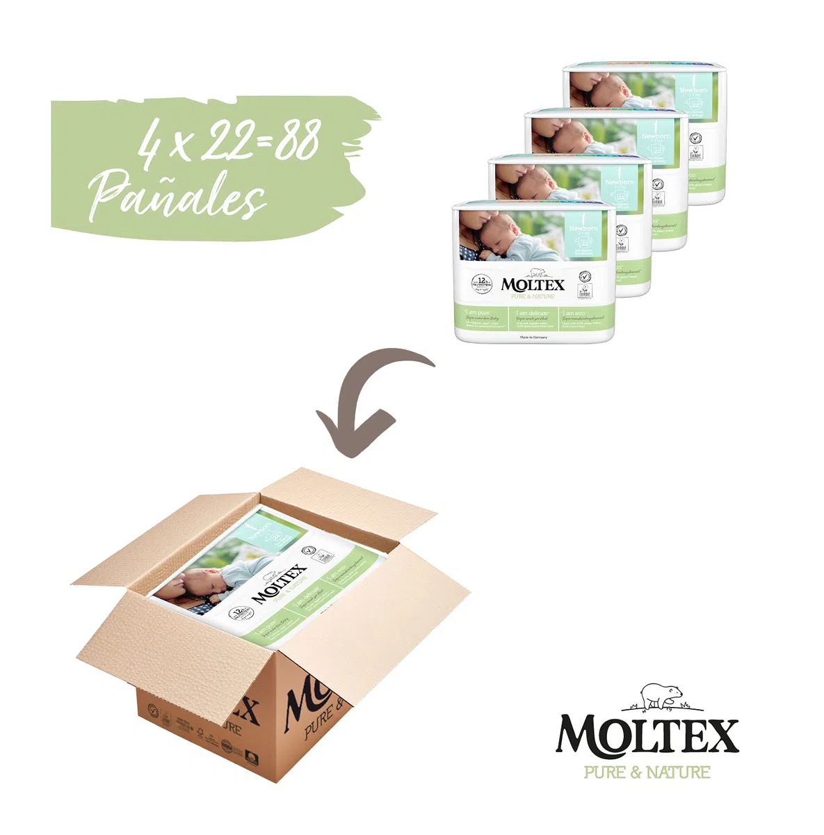 Moltex Pure & Nature Pañales Ecológicos Talla 1 (2-5 kg) - 88 Pañales