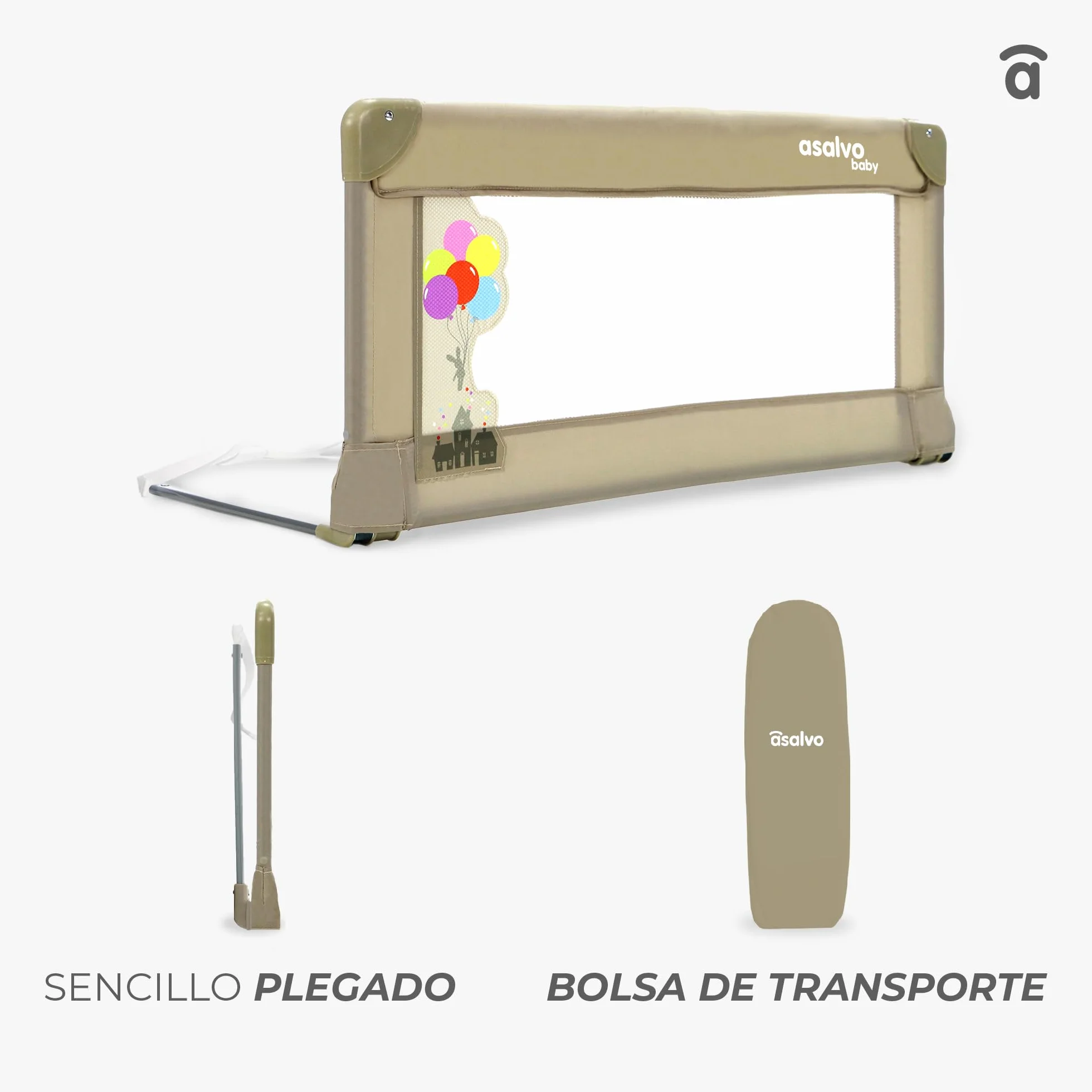Asalvo Barrera de Cama Protección Anticaídas, Barandilla Plegable y Portátil, Fácil Montaje, Diseño Seguro y Compacto – Barrera de Seguridad 90CM Gris
