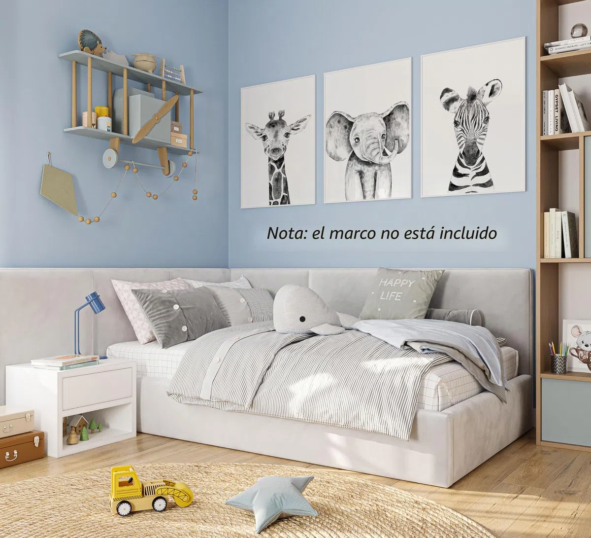 Eviepops Prints Animales del Safari Set de 3 Láminas Sin Marco para Habitación de Niño o Niña, Pósters de Arte de Pared para Decoración de Dormitorio, Negro Blanco, Jirafa Elefante Cebra (A3)