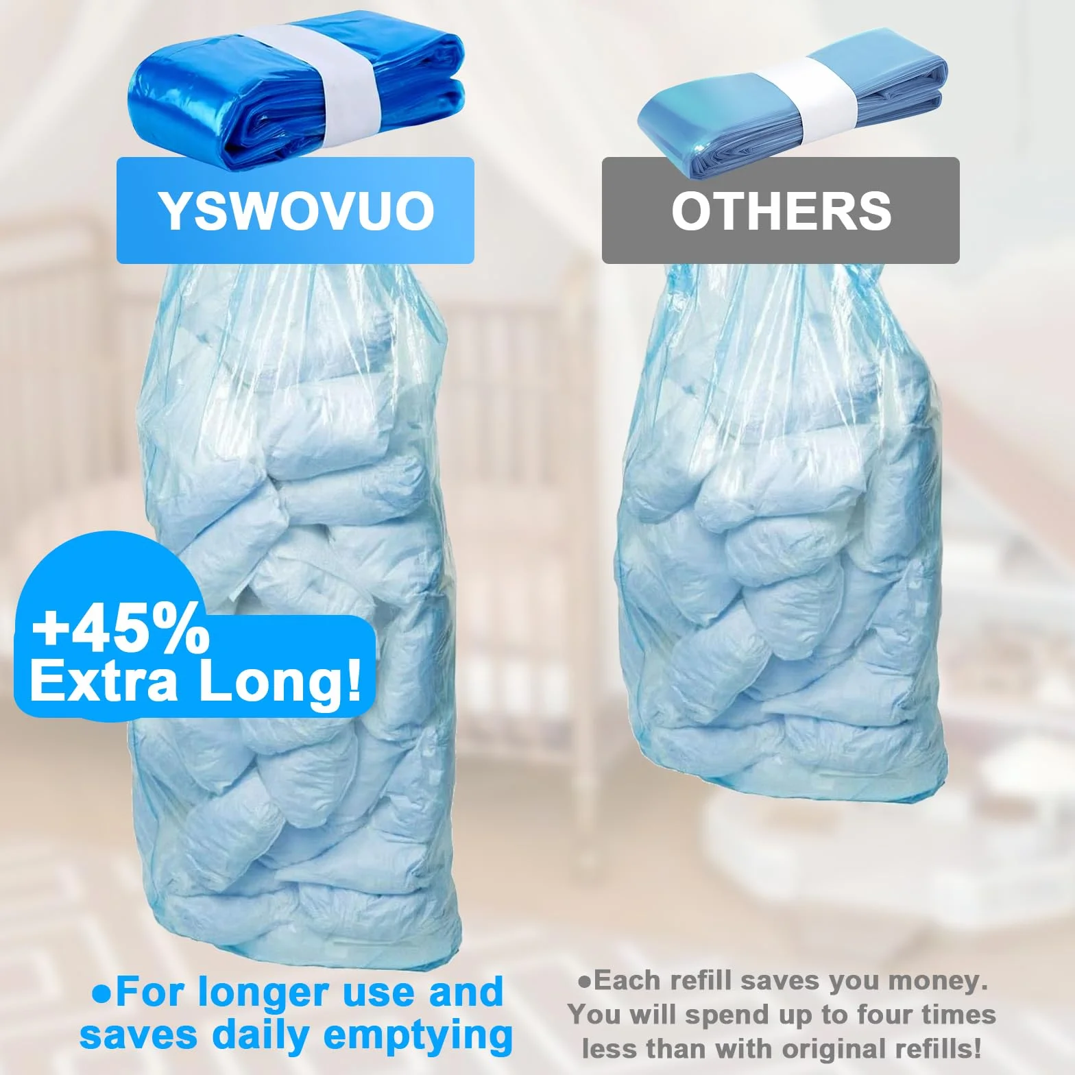 12 Unidades para Cubos de Pañales, Recambio para Cubos de Pañales Compatibles con Tommee Tippee, Angelcare, Cubo de Pañales Octogonal, LitterLocker, 6.5M