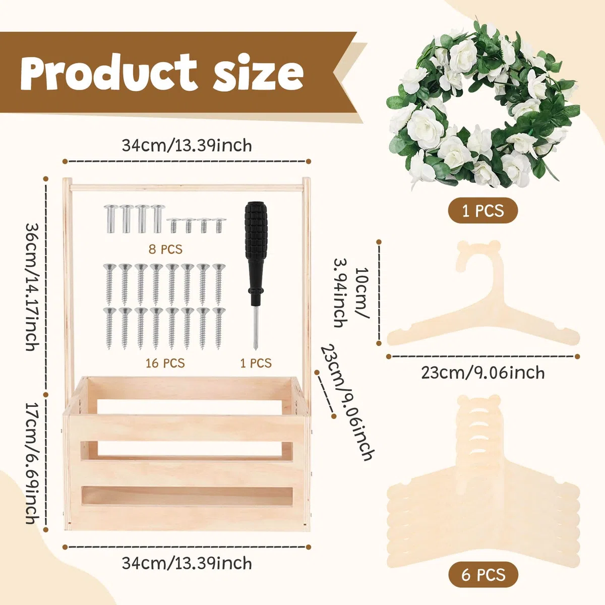 Cesta de madera para bebé, regalo con asa, cajas de baby shower, cesta de lavandería, recién nacidos, ducha, práctica caja de almacenamiento para niños y niñas, embarazo (color madera)