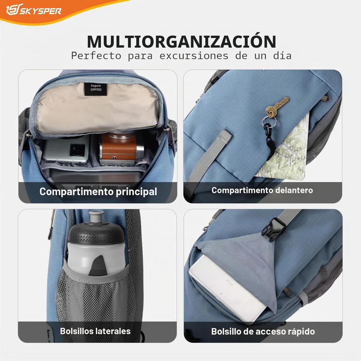 SKYSPER Bolso Hombre de Pecho Bandolera Bolsos de hombro Antirrobo Crossbody Sling Bag para Hombres y Mujeres, Ideal para Viaje y Deporte
