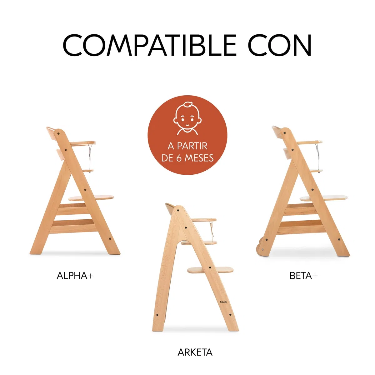 hauck Alpha Cosy, Gris - Reductor Acolchado para Tronas de Madera – Compatible con Alpha+, Beta+ y Arketa – Cojín con Respaldo Alto y Laterales Reforzados para Bebés de 6 a 36 Meses