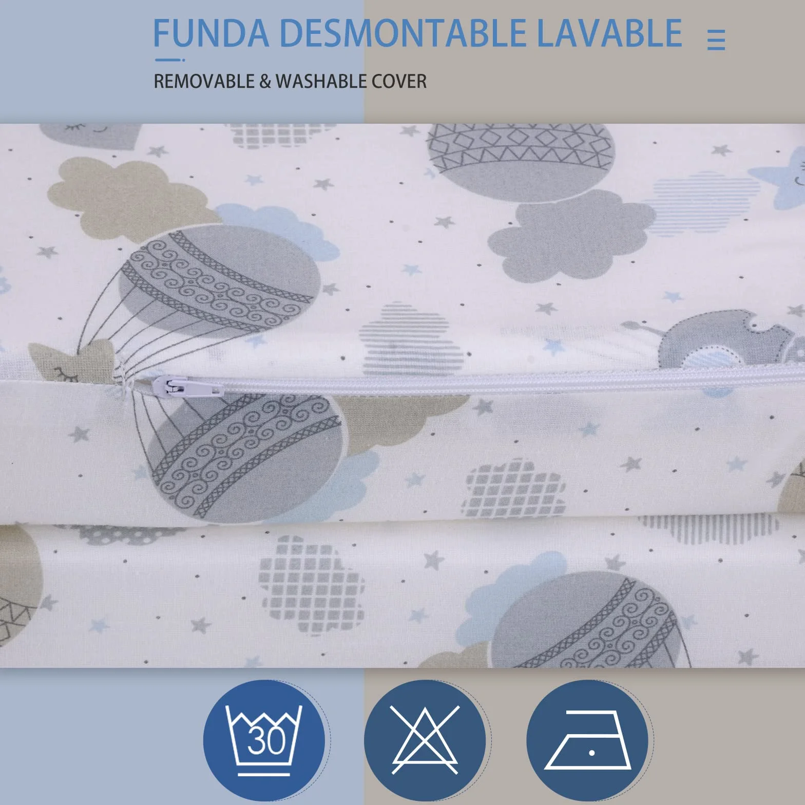 PEKITAS Colchón Cuna De Viaje Plegable 60x120 cm Altura 6 cm Incluye Bolsa Transporte Bebé Funda Desmontable Lavable Transpirable Estampado Globo Verdes