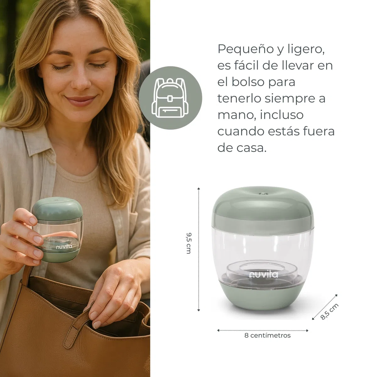 Nuvita 1556 | MellyPlus Esterilizador Portátil UV Ultravioleta para Chupete, Protectores de Pezones, Tetinas y Biberones | Desinfectante 99.9% de gérmenes y bacterias | Sin BPA | Sage Green