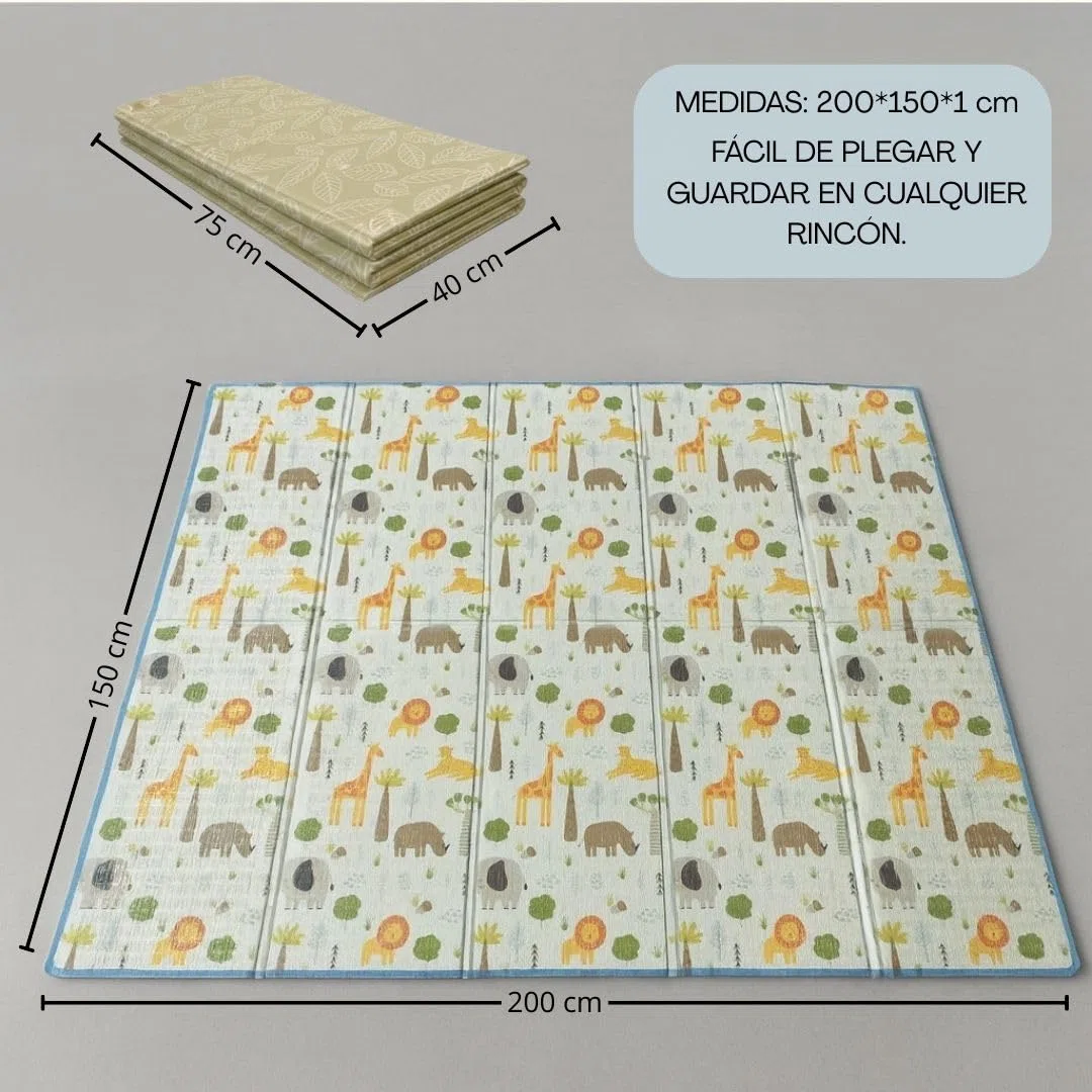 Alfombra de Bebé, Plegable, Extra Grande 200 x 150 cm, Impermeable, Acolchada 1 cm, Reversible, Diseño Educativo con Números y Abecedario, para Gatear y Jugar (Marrón/Animales)