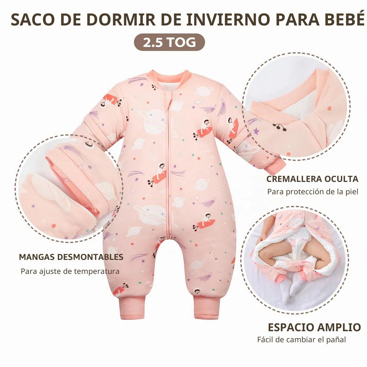 Mosebears Saco de dormir para bebé - 2.5 TOG Saco de Dormir de Algodón Unisex para Bebés,con mangas extraíbles, 18 – 36 meses (Altura 85 – 95 cm)