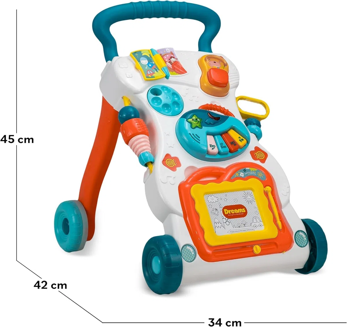Correpasillos Bebé, Andador Bebé primeros pasos. Ruedas con velocidad regulable. Contiene instrumento musical, Pizarra y juguetes, a partir de 12M+ (BLANCO)