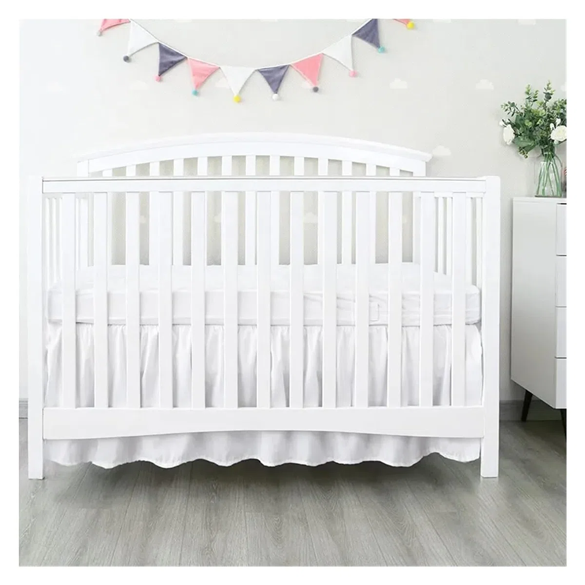 Falda para Cuna Falda de Cama for Cuna con sábanas Superiores Blancas, Volantes Plisados ​​en los 4 Lados for niños y niñas, Colcha for guardería(White,60x120x36cm)