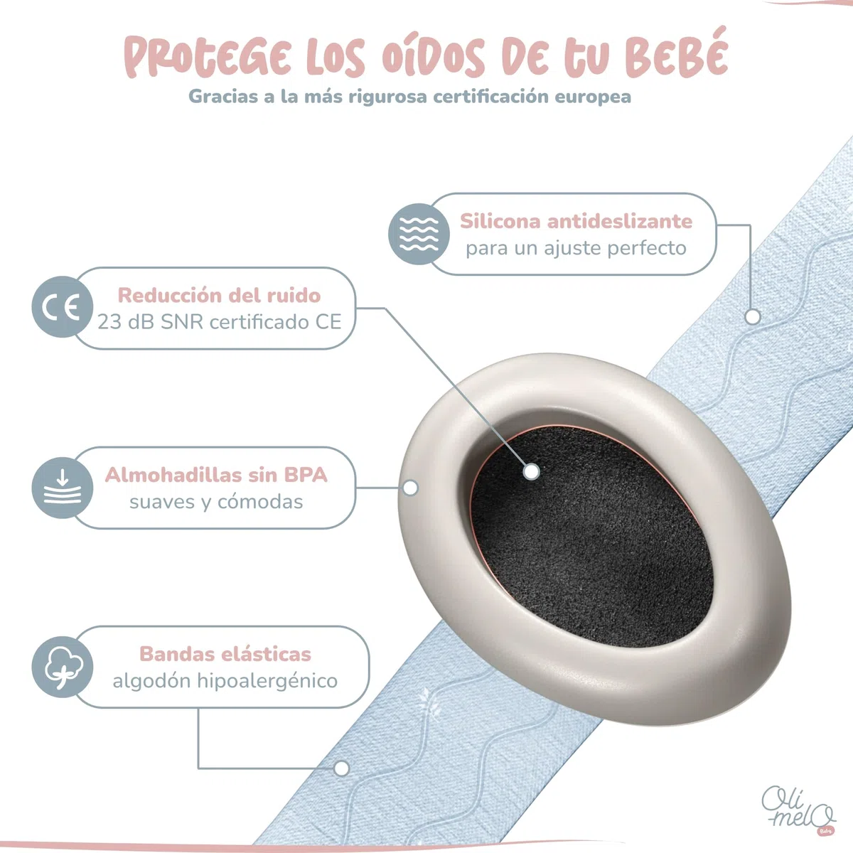 Cascos Antiruido para Bebé - Proteccíon hasta 34dB - CE - De Recién Nacidos hasta 36 meses - Insonorización del Ruido, Mejor Sueño, Avión y Viajes - Diadema Ajustable Antideslizantes