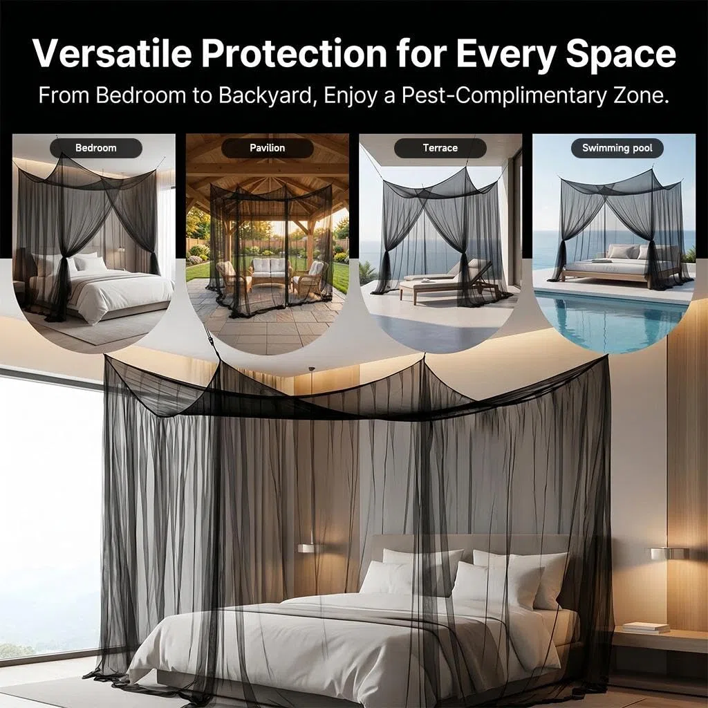 Mosquitera Cama Hillylolly Mosquitera Grande Exterior/Interior, Tela Mosquitera Cama Matrimonio/Individual, Mosquitera Cuadrada para Terrazas, Cenadores, Jardines (Negro 2 Puerta, 2.2x2x2.4m)