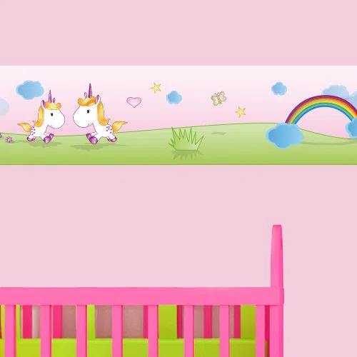 Greca Dulces Unicornios, Longitud: 450 cm, autoadhesiva, para la habitación de los niños