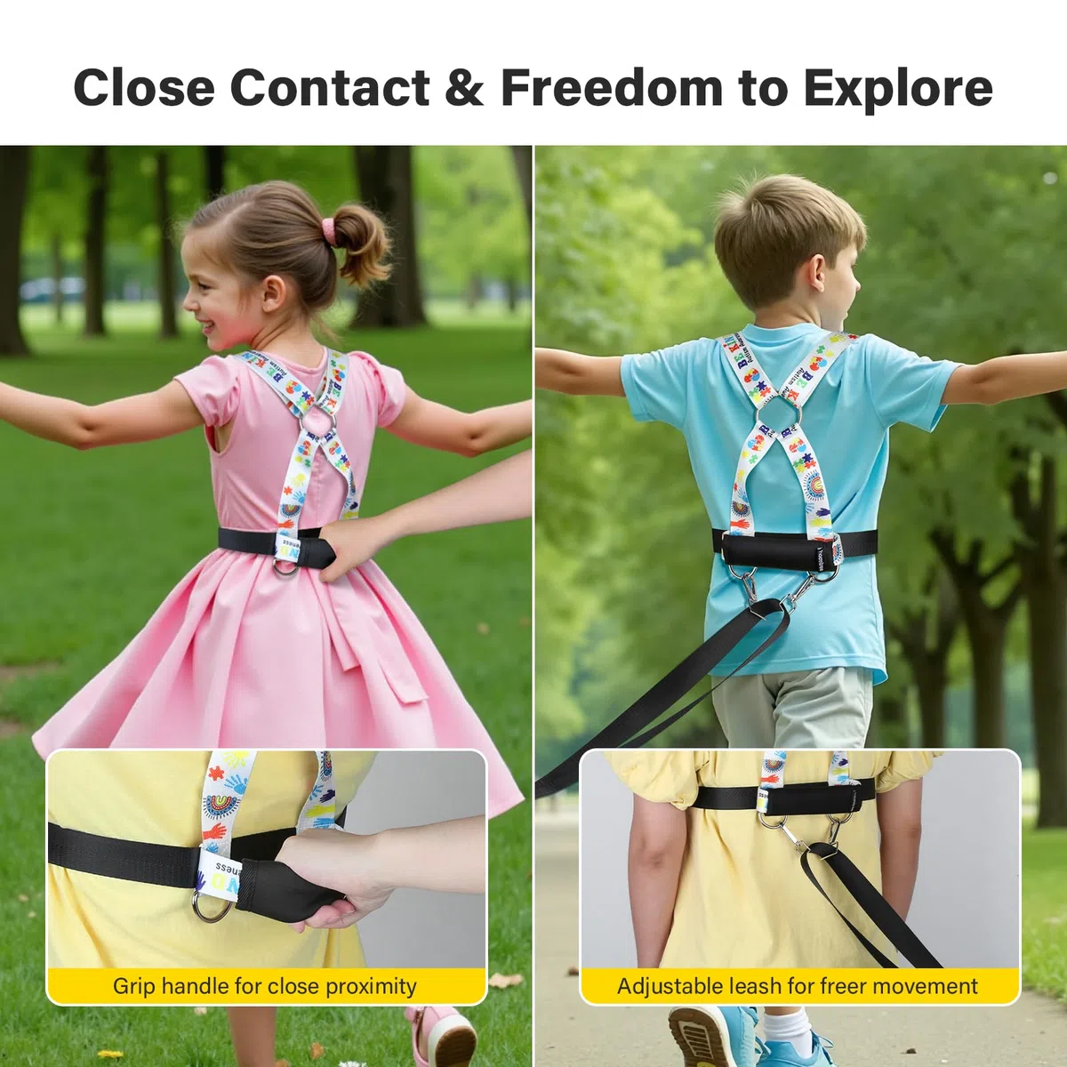 Arnés para caminar y correa de seguridad para niños con autismo y necesidades especiales con correa fácil de ajustar + asa de emergencia