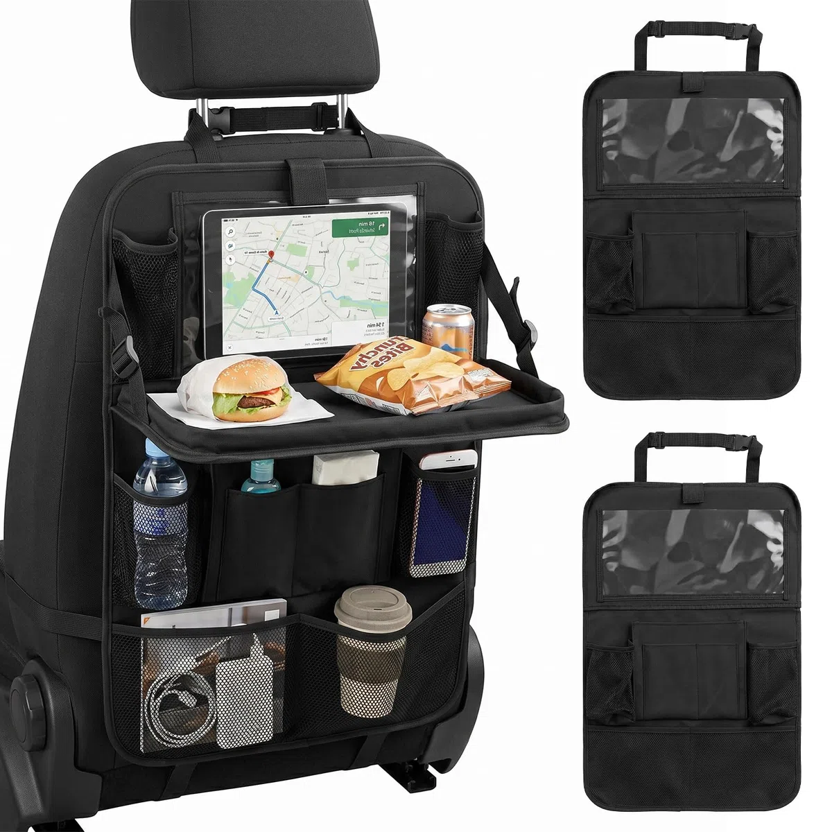 2 Pcs Organizador Asiento Coche,Bolsa de Almacenamiento del Coche con Mesa Plegable y Funda Para Teléfono Móvil/Tableta,Protector Asiento Coche Para Almacenar Juguetes, Bocadillos Y Tazas En El Auto
