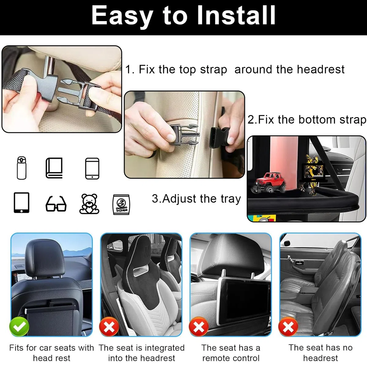 2 organizadores de asiento de coche con mesa plegable, organizador grande para asiento trasero de coche para niños, multifuncional, resistente al agua, organizador de asiento trasero, bolsa para