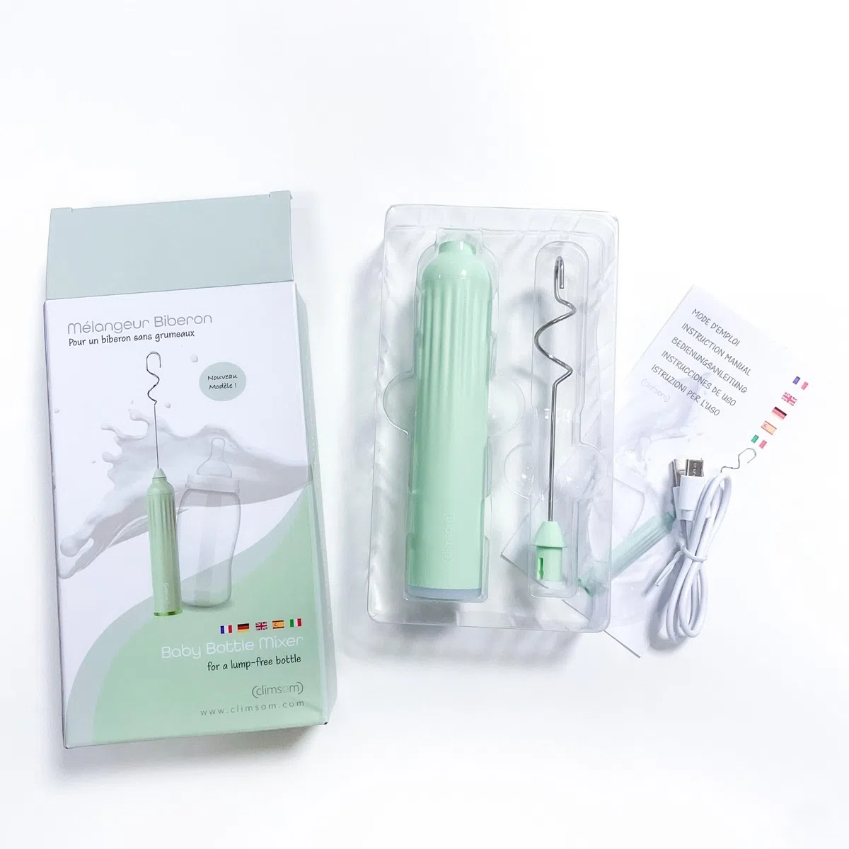 Mezclador De Biberones Anti Grumos CLIMSOM - Recargable Por USB, 3 Velocidades - Mezcla Homogénea Sin Grumos - Fácil De Limpiar - Para Todo Tipo De Leche
