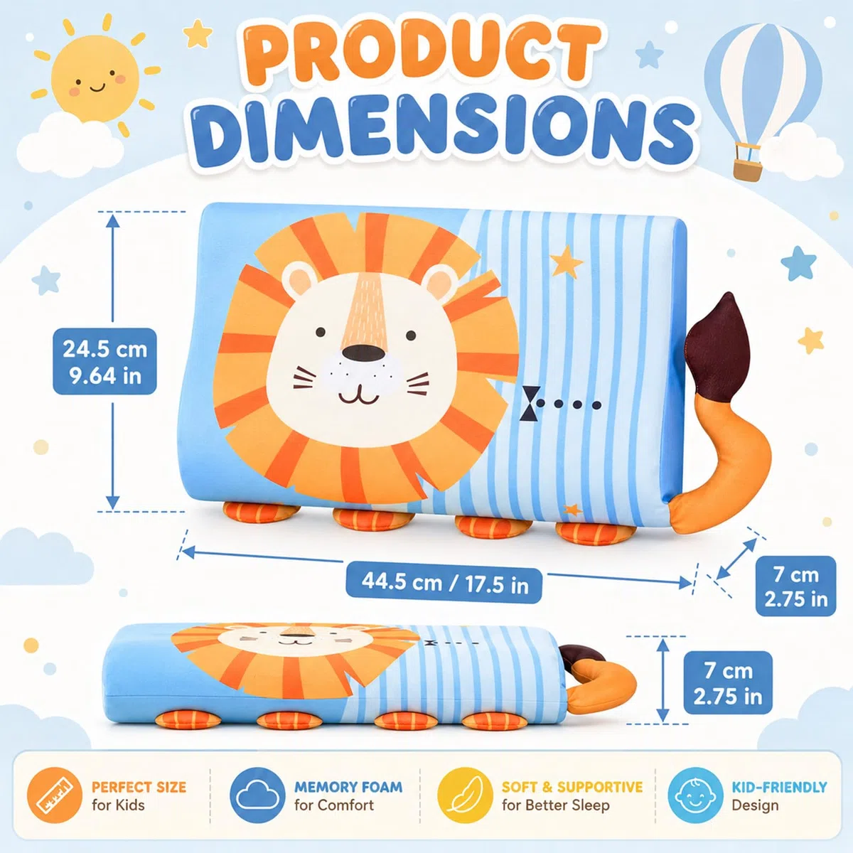 Almohada para Niños 44 x 27 cm Almohada Infantil con Funda Cojín Suave para Habitaciones