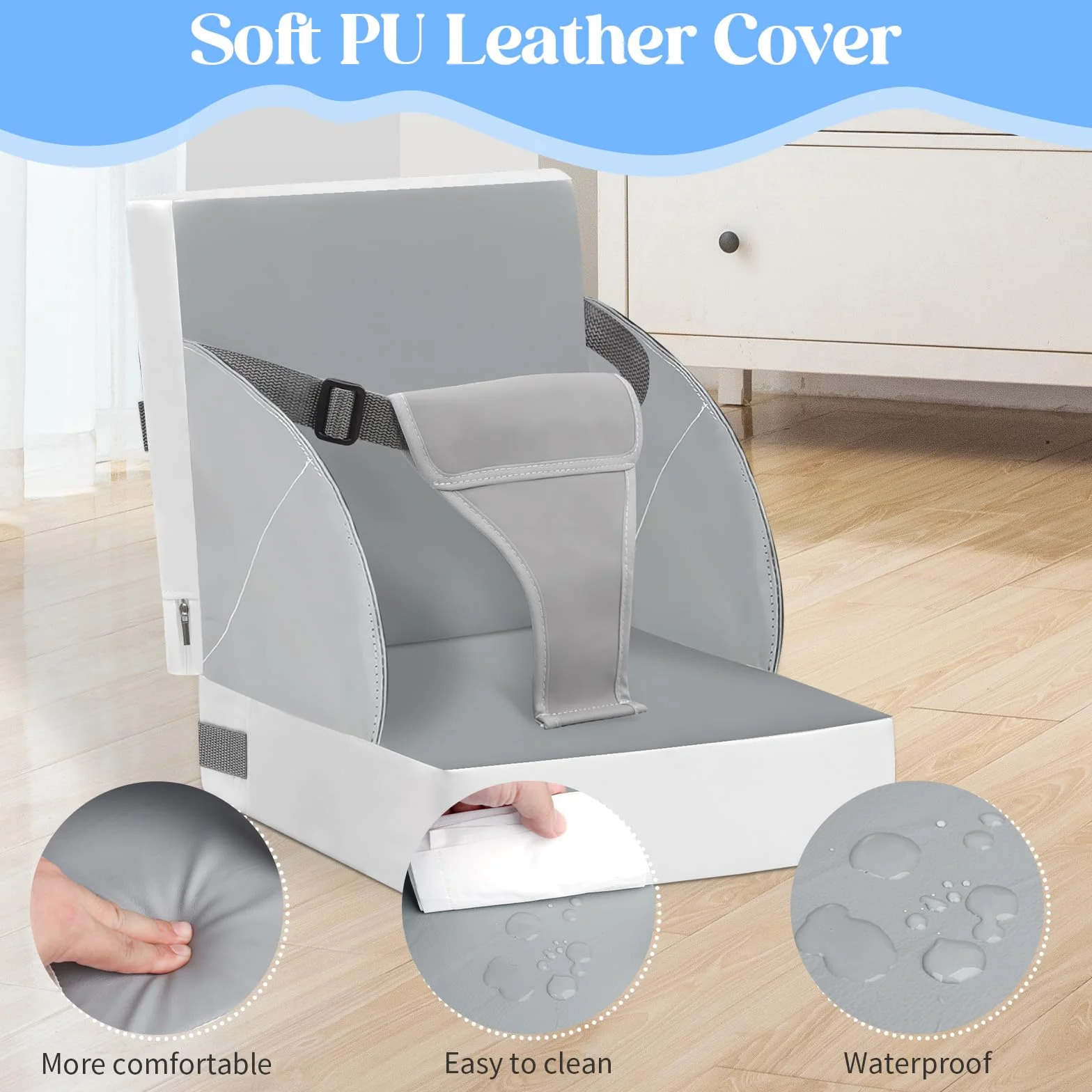 Alzador Silla para Niños Comer, PU Impermeable Fuerte Soporte Portátil Asiento Elevador para las Comidas de los Niños Pequeños, Fácil de limpiar Cojín del Asiento Elevador