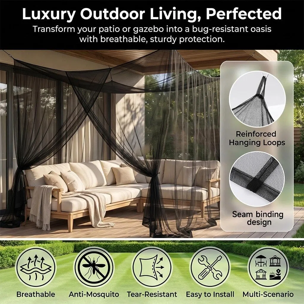 Mosquitera Cama Hillylolly Mosquitera Grande Exterior/Interior, Tela Mosquitera Cama Matrimonio/Individual, Mosquitera Cuadrada para Terrazas, Cenadores, Jardines (Negro 2 Puerta, 2.2x2x2.4m)
