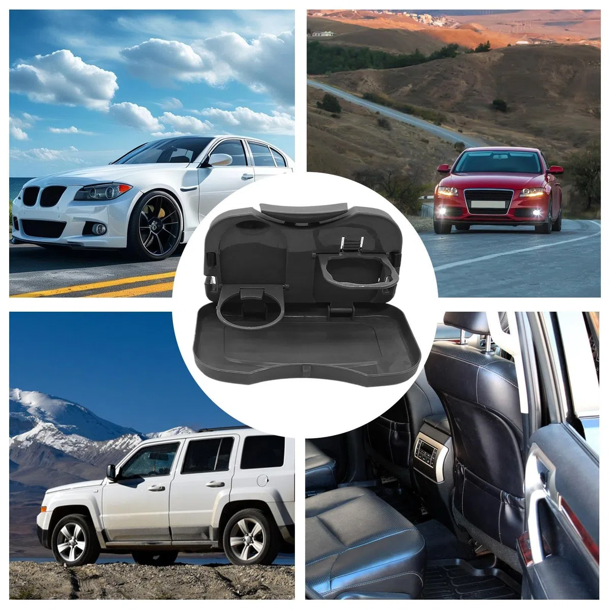 Bandeja Mesa para Asiento De Coche - Mesa Plegable para Coche con Portavasos - Portátil para Portátil Comer Trabajar Viaje Niños Adultos