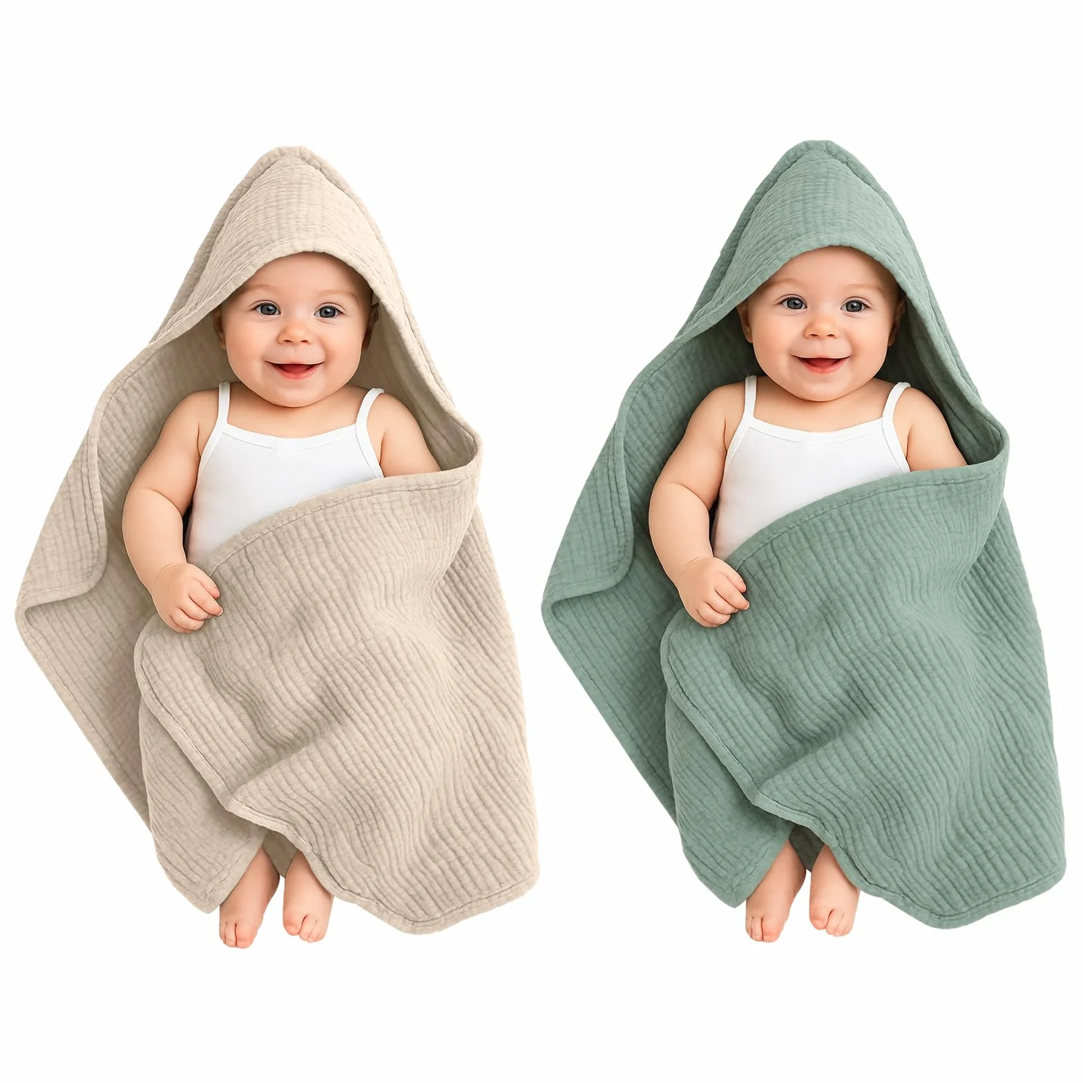 2pcs Toalla de Baño con Capucha Bebe 80x80 cm Capa de Baño Bebe Algodon Muselina Suave y Absorbente Transpirable Albornoz de Algodón para Bebé Regalo para Bebes Recien Nacido Niños