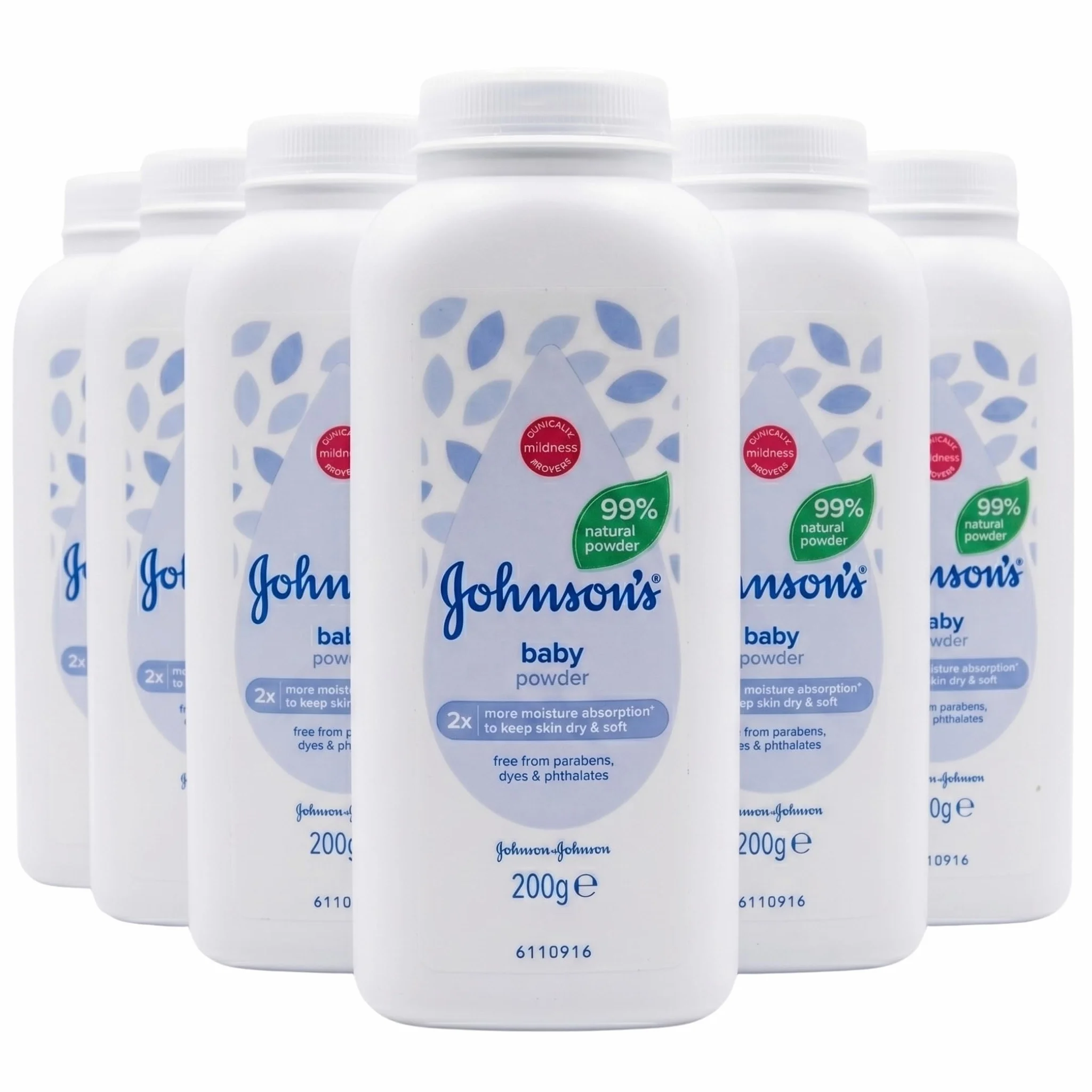 Johnson's Baby Polvo para bebé, 200 g, paquete de 6 unidades (6 x 200 g) – Polvo de almidón de maíz suave para la piel delicada del bebé, clínicamente probado, hipoalergénico, sin parabenos, ftalatos