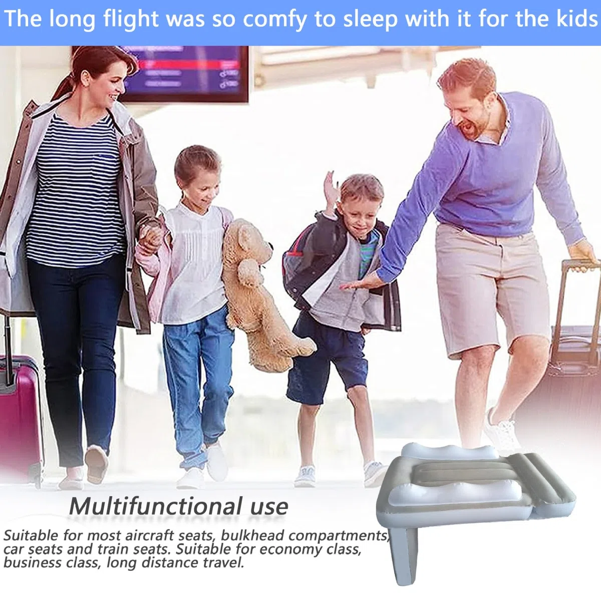Flyaway Cama De Avión Inflable Para Niños Pequeños - Fácil Que Se Adapta A La Mayoría De Los Asientos