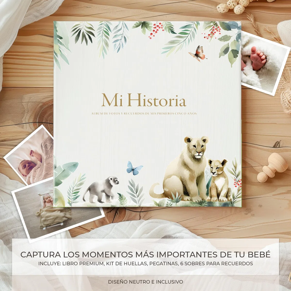 Libro Recuerdos bebe y Album Fotos bebe 10x15 + Pegatinas y Huellas Bebe Recien Nacido, desde Diario de Embarazo a 5 años,Regalo bebe Recien Nacido Niño y Niña, Bebes Prematuros o a Término