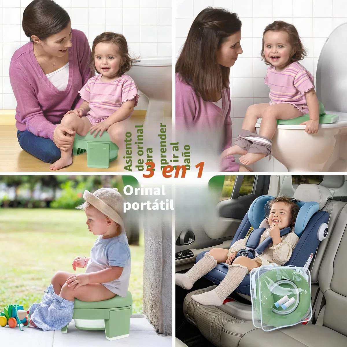 TYRY.HU Asiento Inodoro Plegable para Niños 3 in 1 Orinal Portátil EVA Suave Reductor WC para Bebé con Piezas a Prueba de Salpicaduras Adaptador pare Casa y Viaje (Verde)