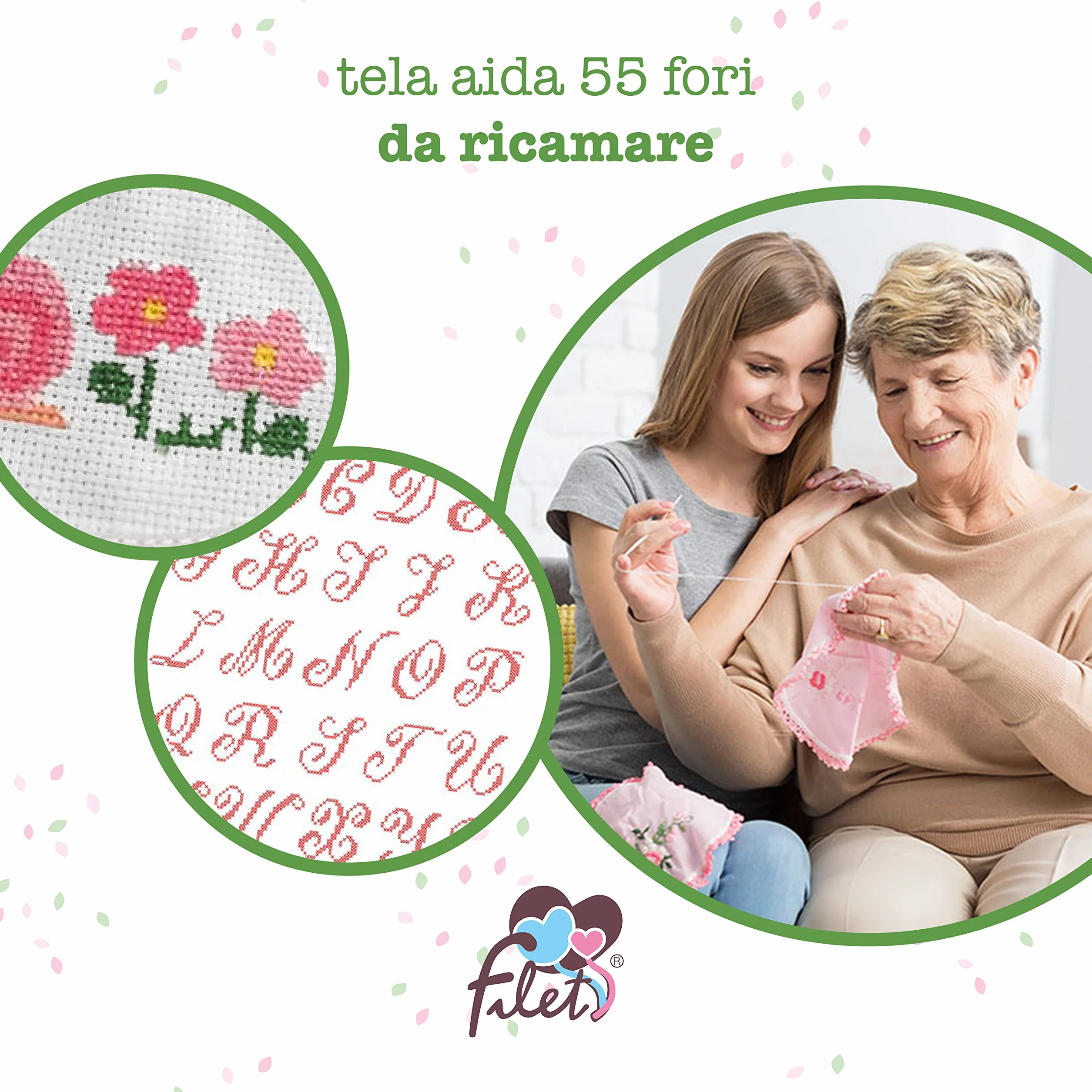 FILET - Cambiador de Ropa de Viaje, Cambiador Portátil para Cambio de Pañales, Realizado en Algodón Acolchado, con Bolsillo en Tela Aida para Bordar, Made in Italy, Trébol Paloma