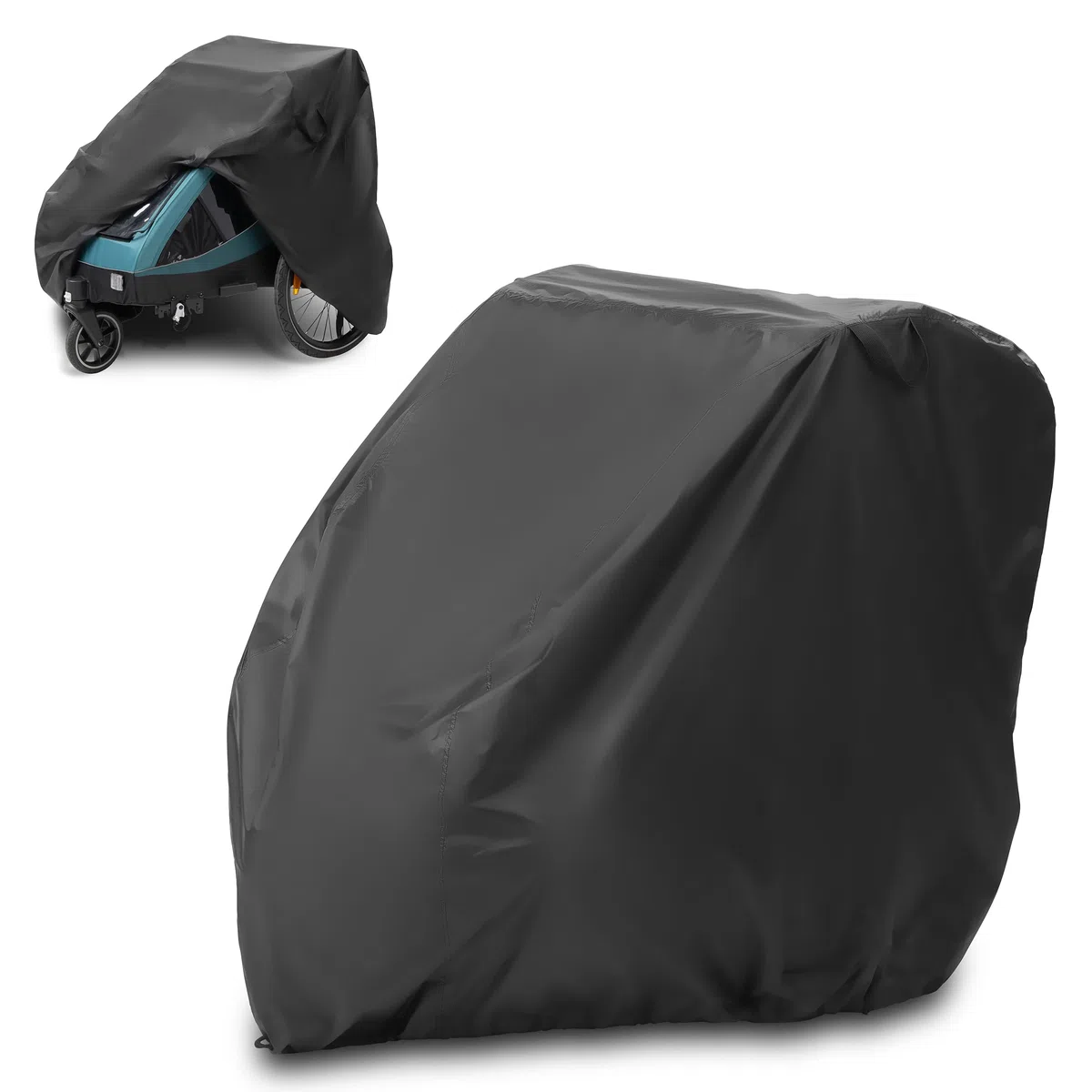 Zamboo Funda Impermeable para Remolque de Bicicleta - Cubierta Universal para Remolques Compatible con Thule | Croozer | Tiggo - Fundas con Bolsa y Apertura para Candado - Garaje Plegable - Negro
