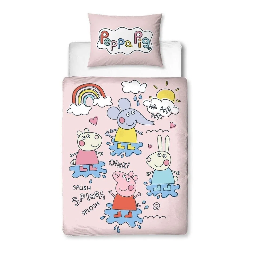 Character World Peppa Pig - Juego de Funda de edredón Oficial para Cuna Infantil | Diseño Divertido Reversible de 2 Caras para niños con Funda de Almohada a Juego | polialgodón