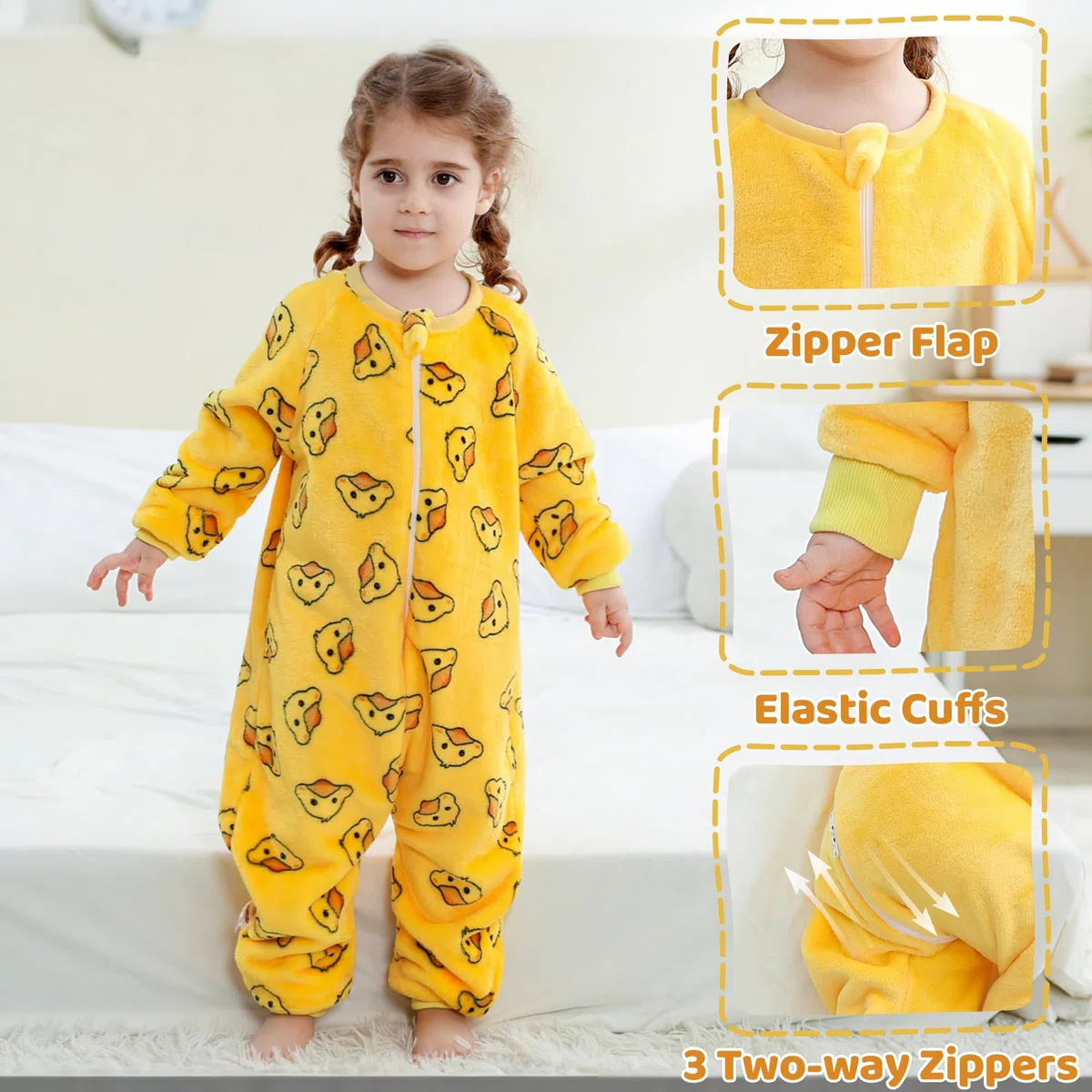 HAHASHOW Pijama Manta Niño Franela Saco De Dormir Con Pies Tog 2.5 Buzo Bebe Invierno Ropa Bebe Niña 3-4 Años, Patitos Dispersos