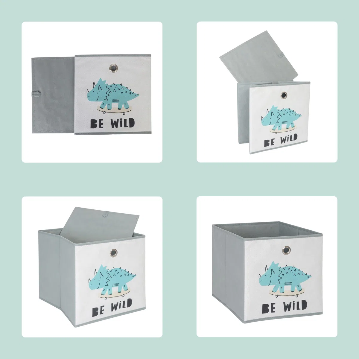 Relaxdays Set 3 Cajas Plegables con Motivos Animales para niños, estanterías cúbicas, 30x30x30 cm, Textil Multicolor