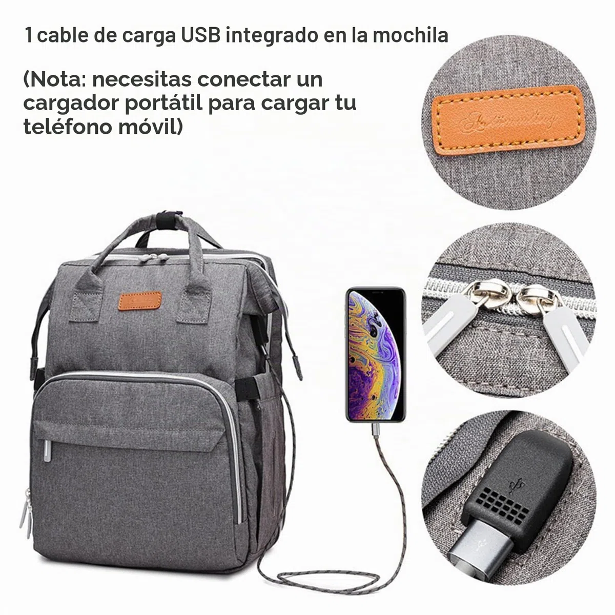 Mochila para pañales de bebé, bolso cambiador multifuncional de gran capacidad, mochila para bebé, bolsa de viaje con bolsillo térmico, correa de hombro ajustable, mochila con 2 correas para cochecito
