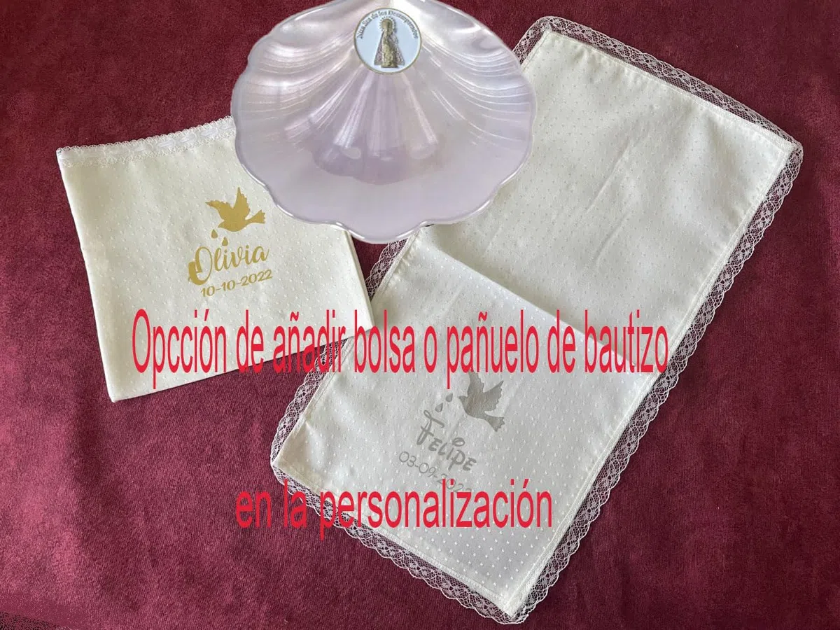 Concha de Bautismo de la Vírgen de los Desamparados.Opción de personalizacion y añadir pañuelo o bolsa de bautismo